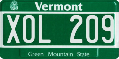 VT license plate XOL209
