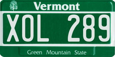 VT license plate XOL289