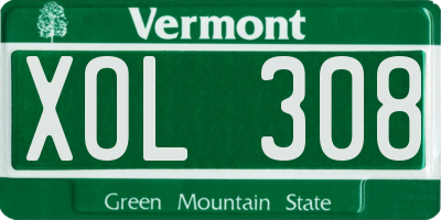 VT license plate XOL308