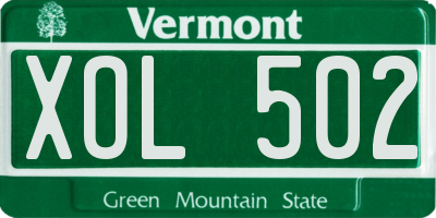 VT license plate XOL502