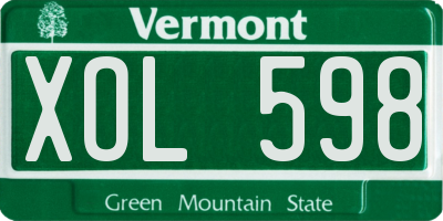 VT license plate XOL598