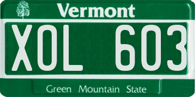 VT license plate XOL603