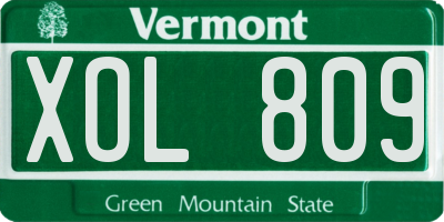 VT license plate XOL809