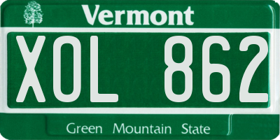 VT license plate XOL862