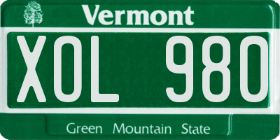 VT license plate XOL980