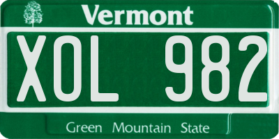 VT license plate XOL982