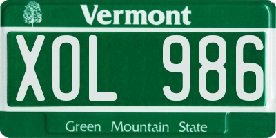 VT license plate XOL986