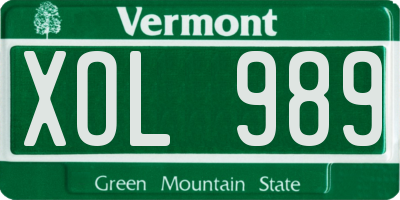VT license plate XOL989