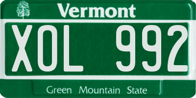 VT license plate XOL992