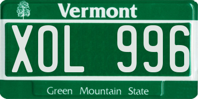VT license plate XOL996
