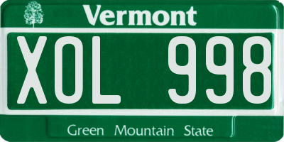 VT license plate XOL998