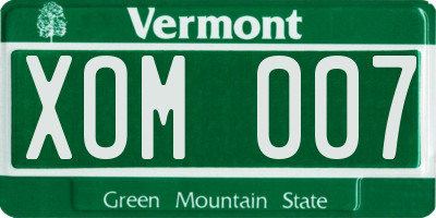VT license plate XOM007