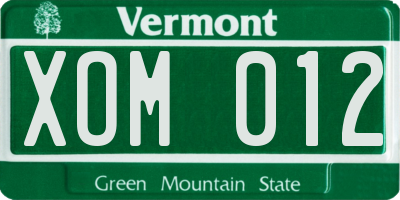 VT license plate XOM012