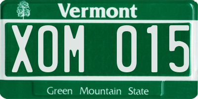 VT license plate XOM015
