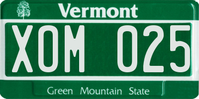 VT license plate XOM025
