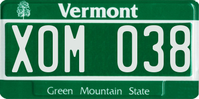 VT license plate XOM038