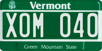 VT license plate XOM040