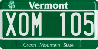 VT license plate XOM105