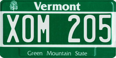 VT license plate XOM205