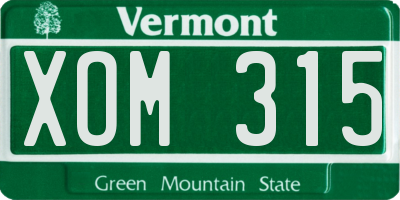 VT license plate XOM315