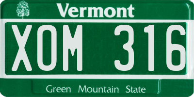 VT license plate XOM316