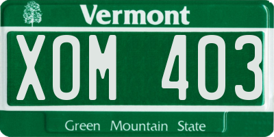 VT license plate XOM403
