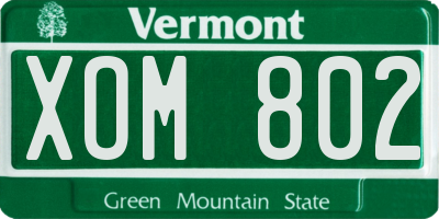 VT license plate XOM802