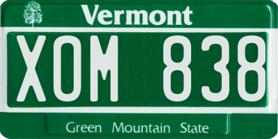 VT license plate XOM838