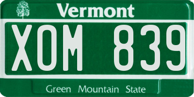 VT license plate XOM839