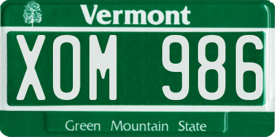 VT license plate XOM986