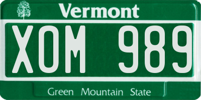 VT license plate XOM989