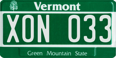 VT license plate XON033