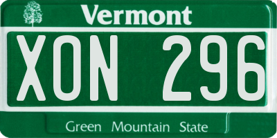 VT license plate XON296