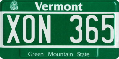 VT license plate XON365