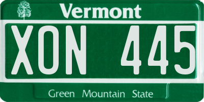VT license plate XON445