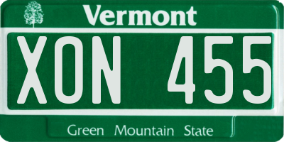 VT license plate XON455