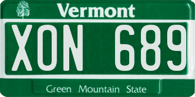 VT license plate XON689