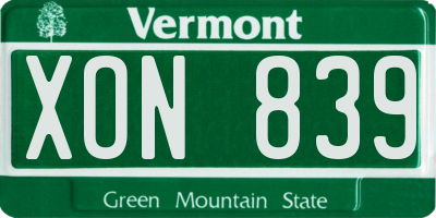 VT license plate XON839