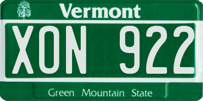 VT license plate XON922