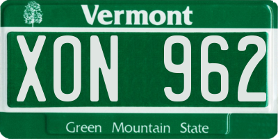 VT license plate XON962