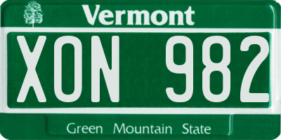 VT license plate XON982