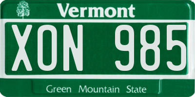 VT license plate XON985