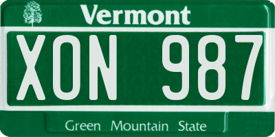VT license plate XON987
