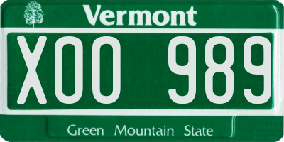 VT license plate XOO989