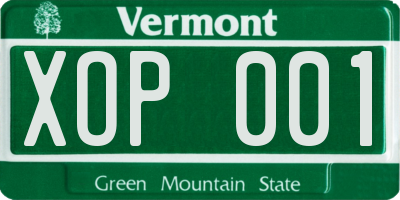 VT license plate XOP001