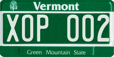 VT license plate XOP002
