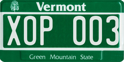 VT license plate XOP003