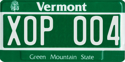 VT license plate XOP004