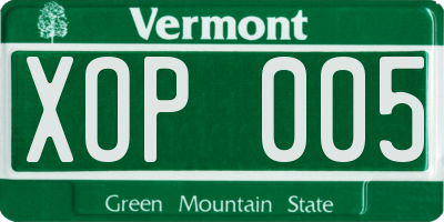 VT license plate XOP005
