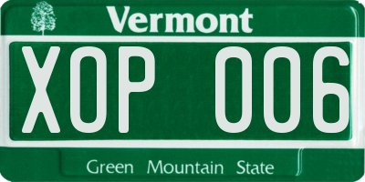 VT license plate XOP006